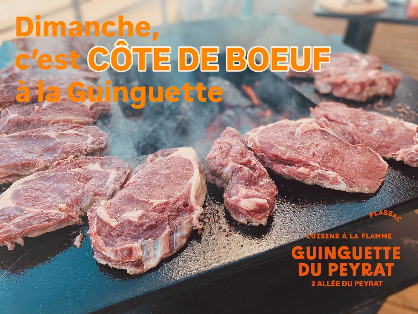 On termine en beauté avec un dimanche côte de bœuf !
Pas de réservation, premiers arrivés, premiers servis 😋
Et si vous arrivez trop tard, pas d’inquiétude, le reste de la carte est là !

📍 Guinguette du Peyrat
2 allée du Peyrat, Plassac