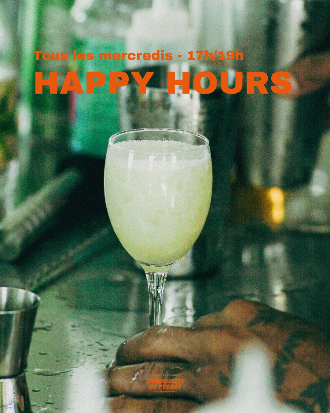 😍 Tous les mercredis à la guinguette du Peyrat, c'est Happy Hours de 17h00 à 19h00 sur une sélection de notre bar :
Sur nos cocktails 🍸
・Mojito : 8,50 € > 6,00 €
・Sunset : 8,00 € > 5,50 €
・Pichet de punch : 20,00 € > 15,00 €
Sur nos mocktails 🍹
・Virgin mojito : 8,50 € > 6,00 €
・Virgin Sunset : 5,00 € > 3,00 €
Sur nos bières 🍺
・Bavaria 25 cl : 3,50 € > 2,50 €
・Bavaria 50 cl : 6,50 € > 5,00 €
・Pichet Bavaria 1,5 l : 19,00 € > 15,00 €
Sur nos softs 🥤
・Jus de fruits : 3,50 € > 2,00 €
・Coca, Fuzetea : 4,00 € > 3,00 €
Venez profiter du plus beau coucher de soleil de la Gironde au meilleur prix !
📍 Guinguette du Peyrat
2 allée du Peyrat, 33390 Plassac
#guinguette - #bordeauxlocal #nordgironde - #plassac - #plassacgironde - #blaye - #sudouest - #été - #afterwork - #quoifaireabordeaux
